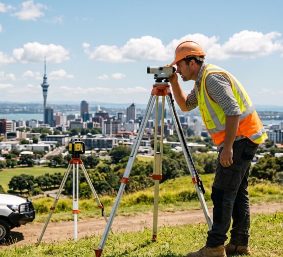 Surveyor with a level measuring heights