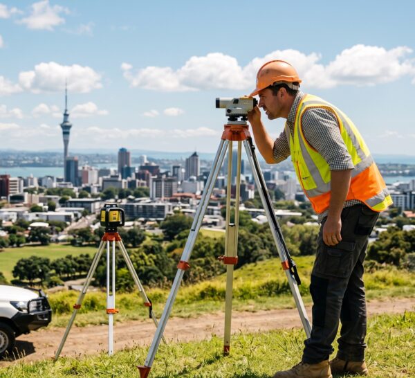 Surveyor with a level measuring heights